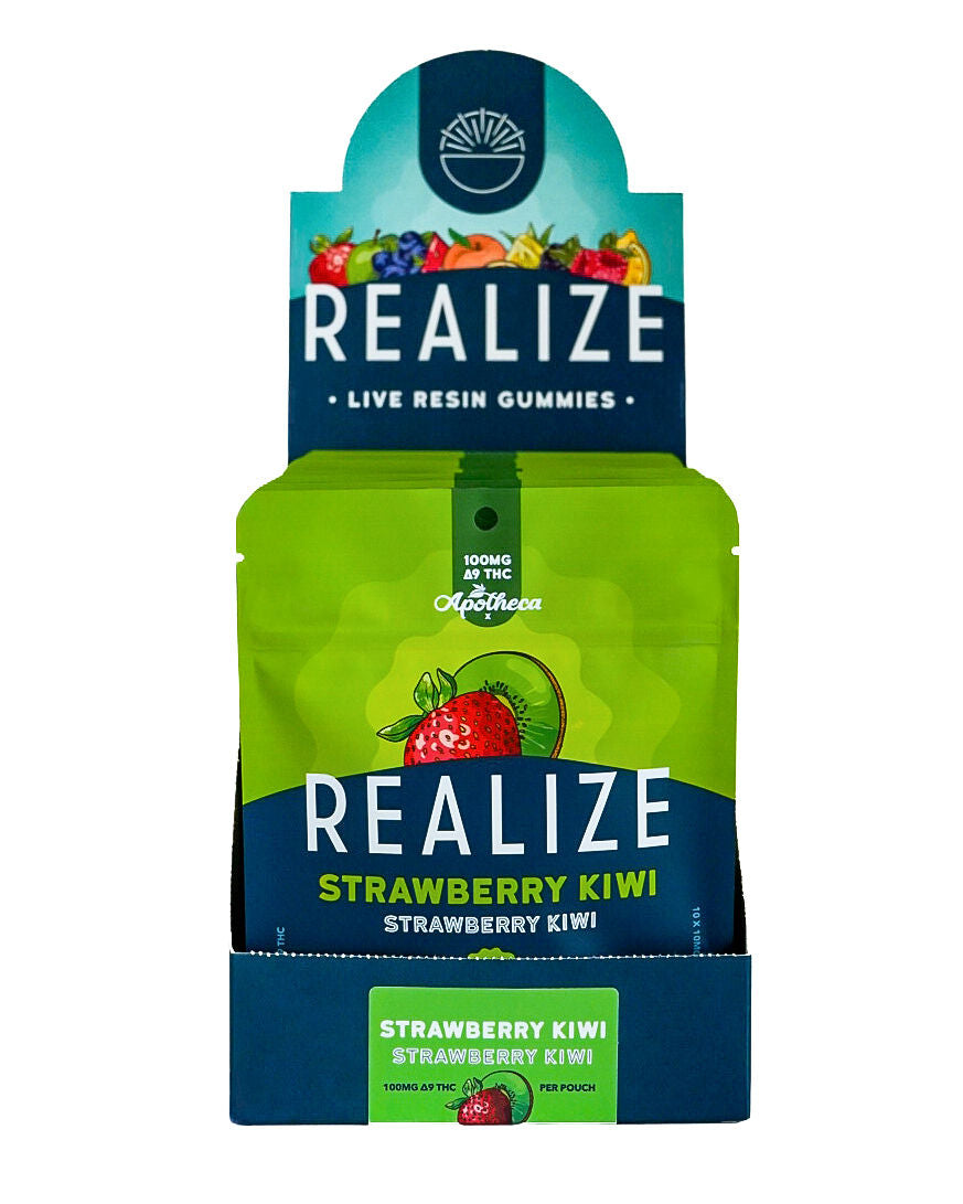Realize live resin gummies Strawberry Kiwi 100mg Delta-9 THC wholesale display box with retail countertop packaging
